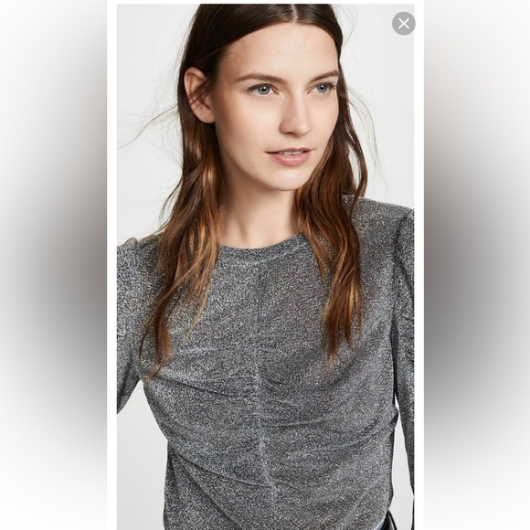 NWOT Rebecca Taylor Metallic Silver ruched 3/4 puff sleeves Blouse sz XS - Picture 12 of 13